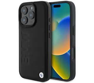 BMW Leather Hot Stamp MagSafe do iPhone 16 Pro Czarny