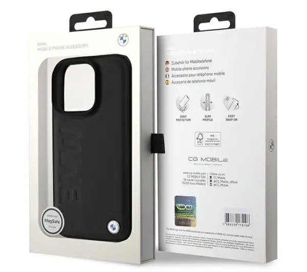 BMW Leather Hot Stamp MagSafe do iPhone 16 Pro Czarny