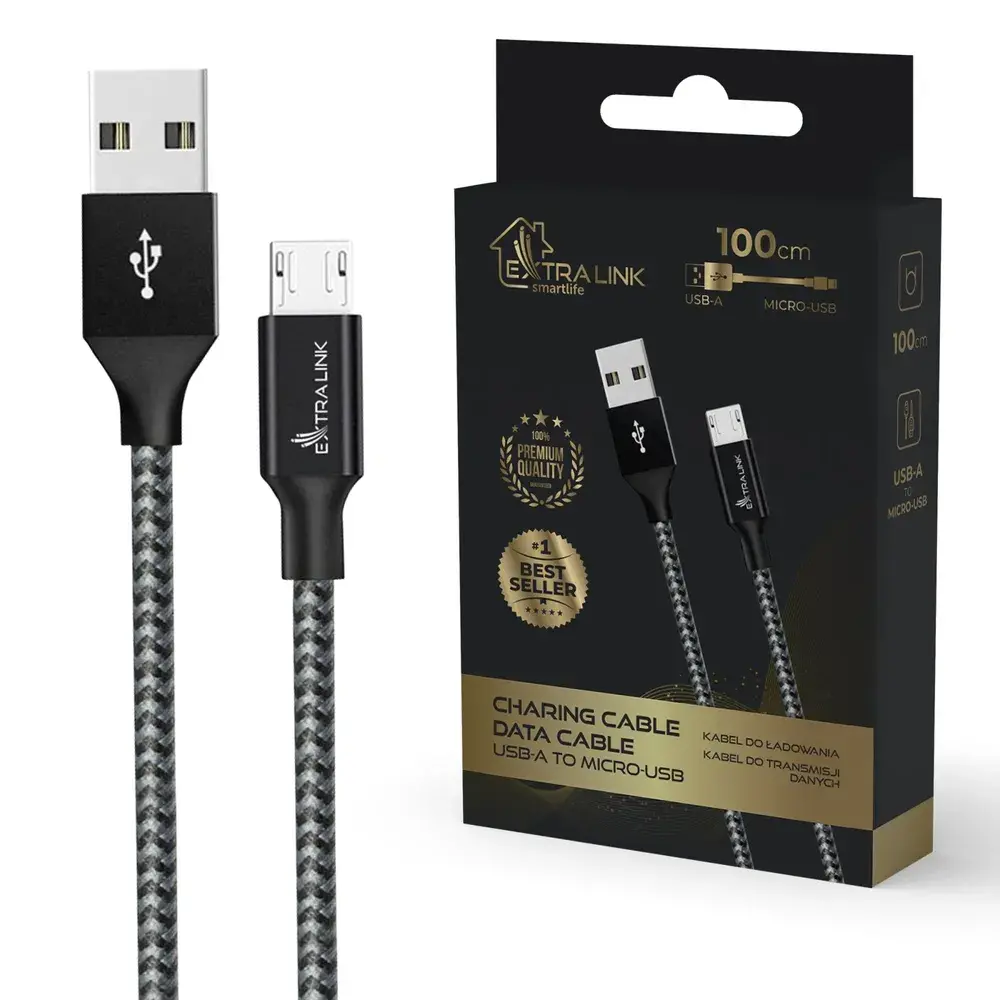 Kabel telefoniczny Extralink USB-A to microUSB 1m 15W Czarny