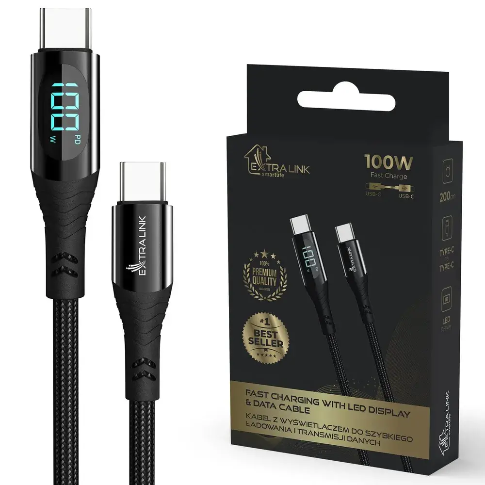 Kabel Extralink USB-C do USB-C 100W 2m Czarny