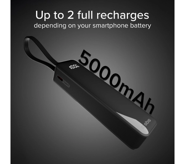 SBS TEBB5000LCDTCK 5000mAh 10W Wbudowany kabel USB-C Czarny