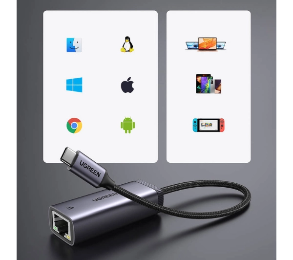 UGREEN CM483 USB-C do RJ45 Szary
