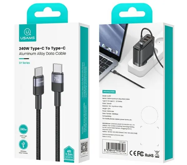 USAMS USB-C do USB-C 240W1,2m SY Series Czarny