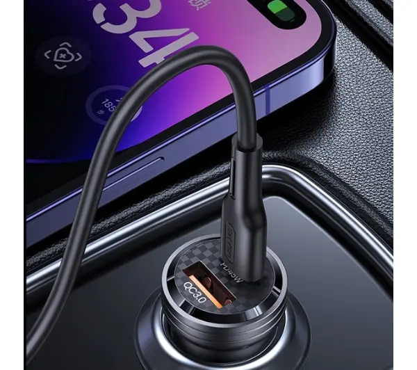 USAMS USB+USB-C 45W Fast Charge Fioletowy