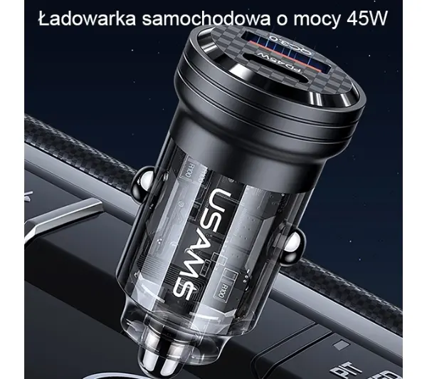 USAMS USB+USB-C 45W Fast Charge Fioletowy