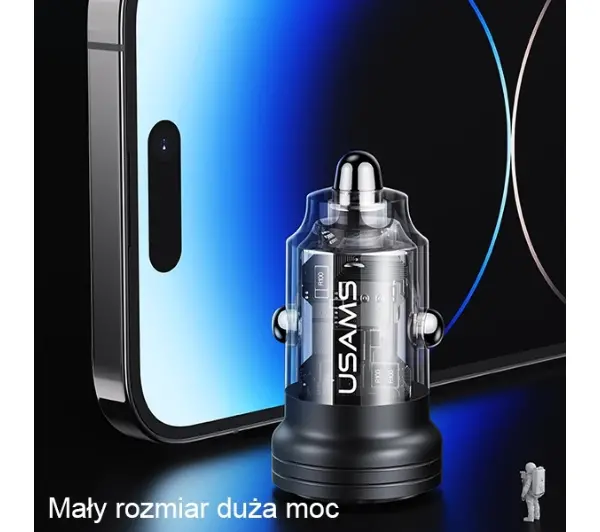 USAMS USB+USB-C 45W Fast Charge Fioletowy