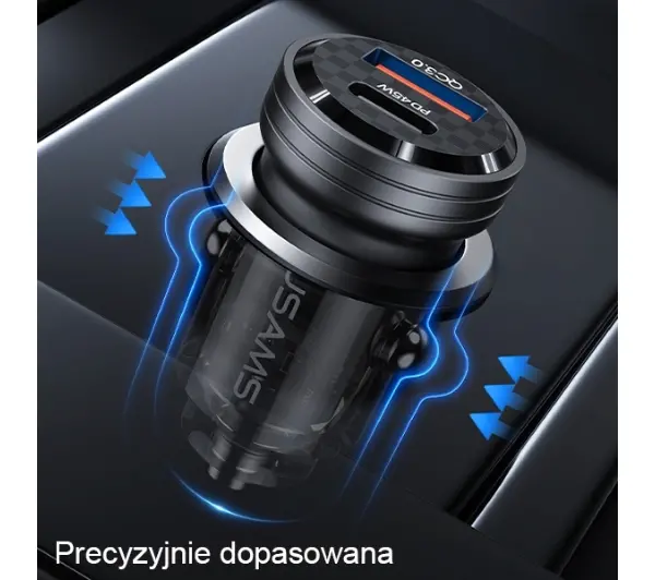 USAMS USB+USB-C 45W Fast Charge Fioletowy