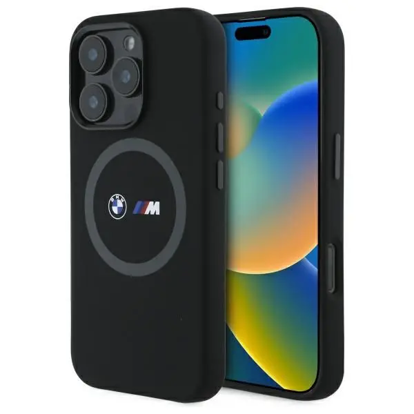 Etui BMW M Silicone Printed Ring MagSafe iPhone 16 Pro Max Czarny