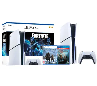 Konsola Sony PlayStation 5 Slim D Chassis (PS5) 1TB z napędem Fortnite Cobalt + God of War Ragnarok + God of War