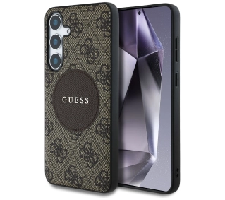 Guess 4G Round Patch Classic Logo MagSafe do Galaxy S25 Plus Brązowy