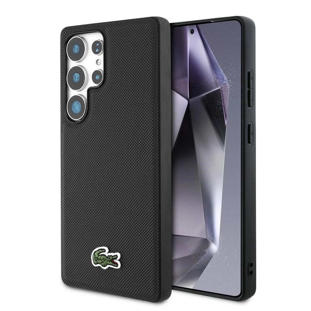 Etui Lacoste Iconic Petit Pique Woven Logo MagSafe do Galaxy S25 Ultra Czarny