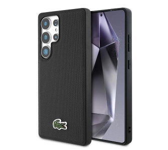 Etui Lacoste Iconic Petit Pique Woven Logo MagSafe do Galaxy S25 Ultra Czarny