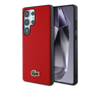 Etui Lacoste Iconic Petit Pique Woven Logo MagSafe do Galaxy S25 Ultra Czerwony