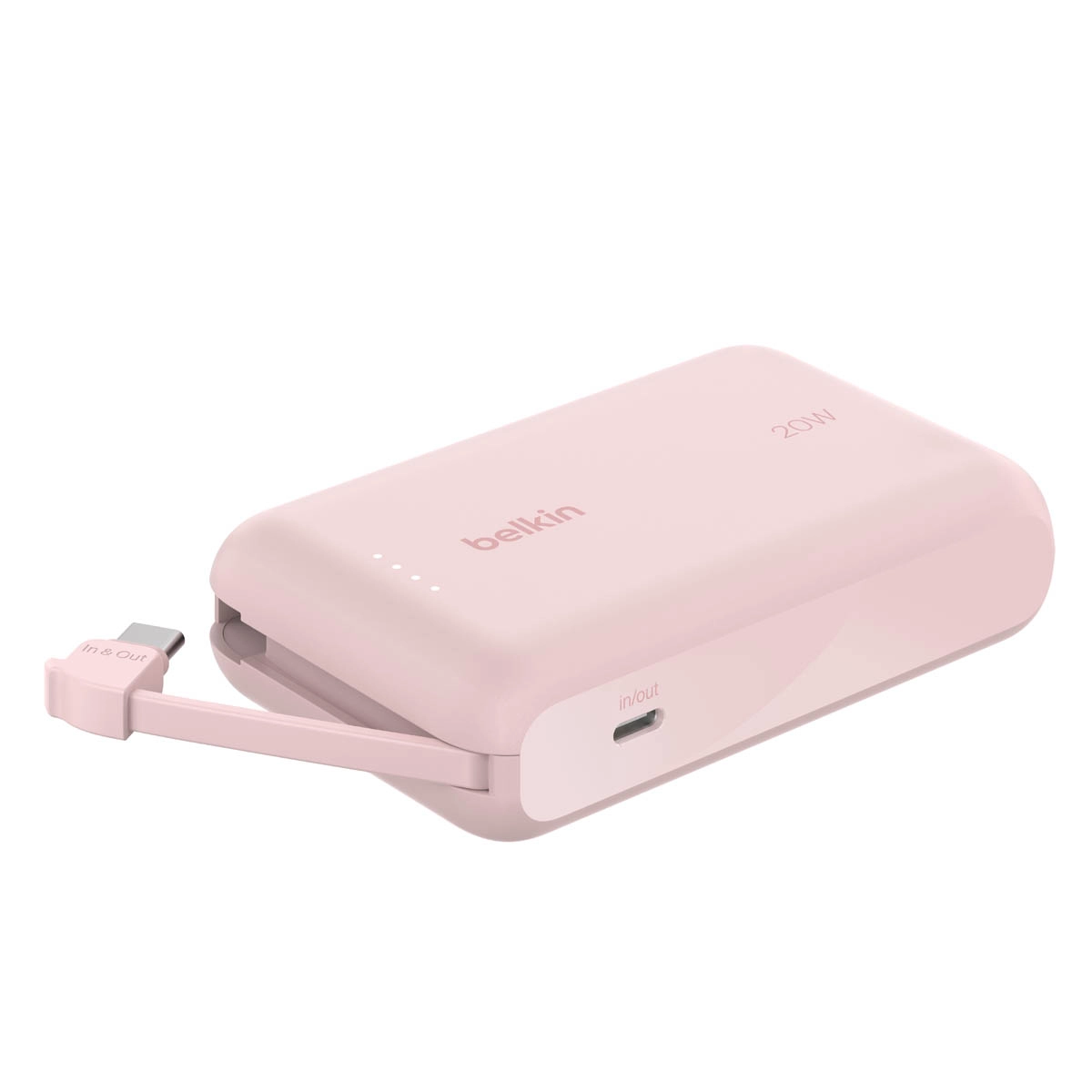 Powerbank Belkin BPB021HQPK 10000mAh, 20W, Wbudowany kabel USB-C, Różowy