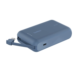 Powerbank Belkin BPB021HQBL 10000mAh, 20W, Wbudowany kabel USB-C, Niebieski