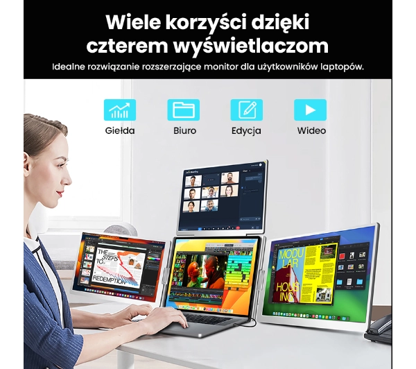 Extralink Smart Life S780 3-Screen 14" Full HD IPS 50Hz do laptopa 12" do 18,5" - Kup na Raty - RRSO 0%