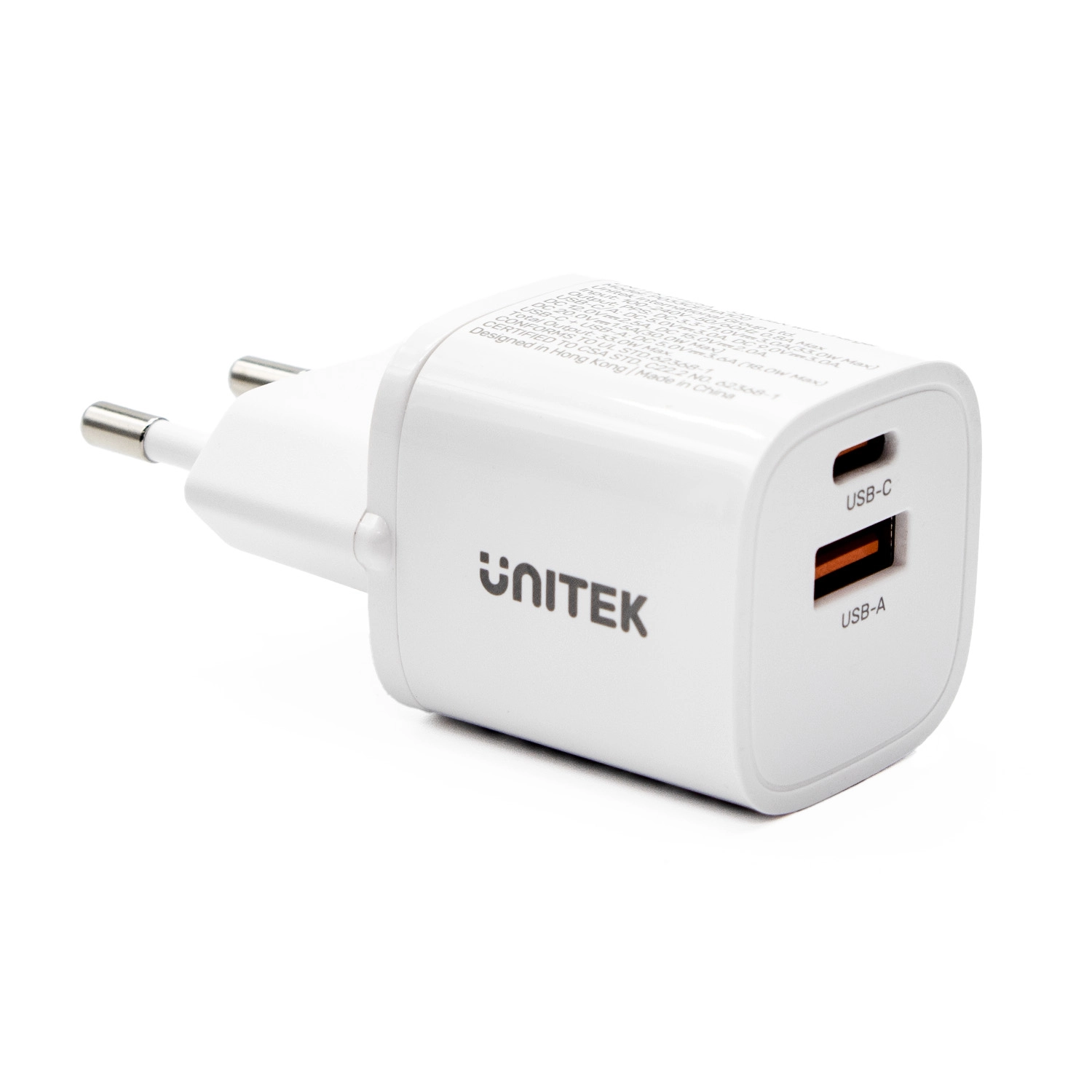 Ładowarka sieciowa Unitek 1x USB-A 1x USB-C QC PC 3.0 33W Biały