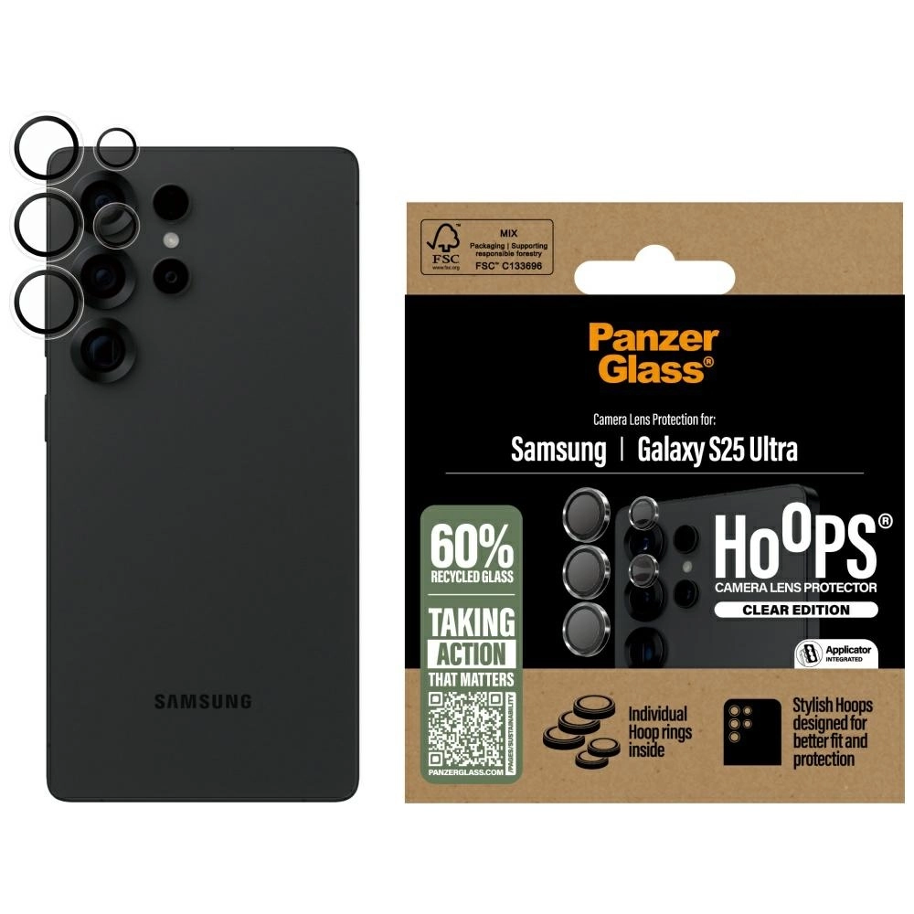 Szkło hartowane PanzerGlass na obiektyw Hoops Lens Protector do Galaxy S25 Ultra Przezroczysty