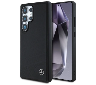 Mercedes-Benz Leather Horizontal Debossed Curves MagSafe do Galaxy S25 Ultra Czarny