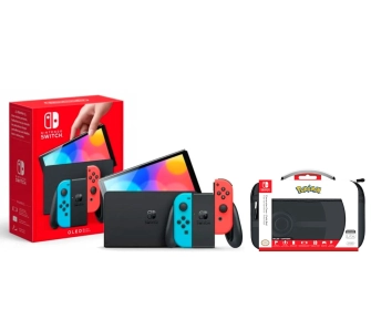 Konsola Nintendo Switch OLED Czerwono-niebieski + Etui PDP Pokemon Poke Ball