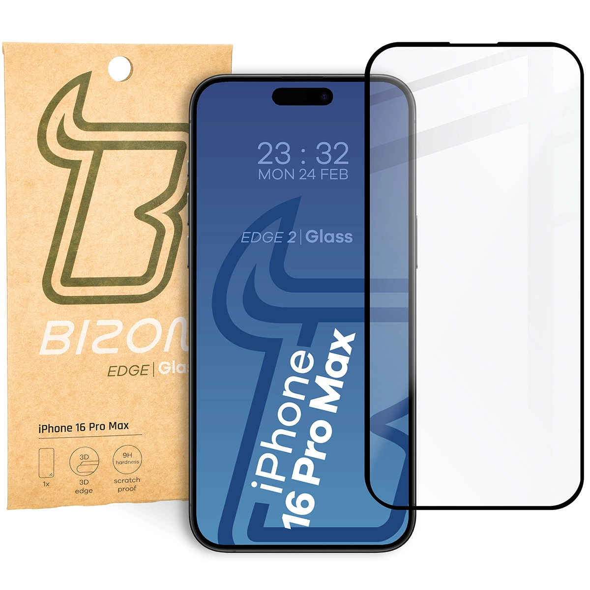 Szkło hartowane Bizon pełne Edge 2 do iPhone 16 Pro Max