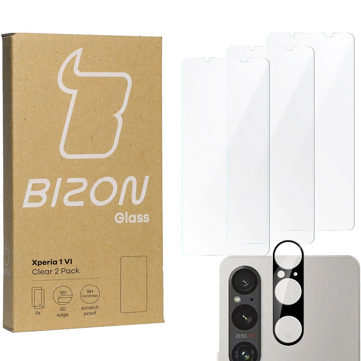 Zestaw ochronny Bizon 3x szkło + szybka na aparat Clear 2 Pack do Sony Xperia 1 VI