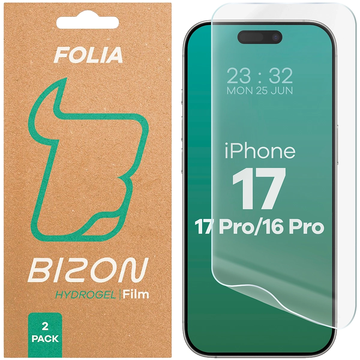 Folia hydrożelowa Bizon Hydrogel Front Duo do iPhone 16 Pro/17/17 Pro/18 Pro 2 sztuki