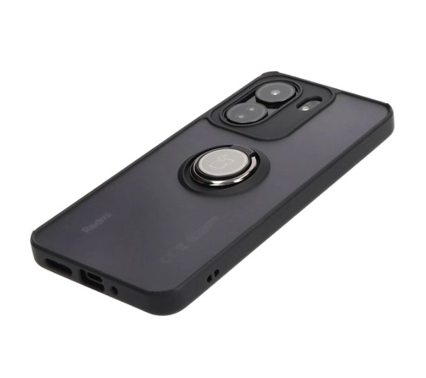 Bizon z uchwytem na palec Hybrid Ring do Xiaomi Redmi 13C / Xiaomi Poco C65 Przydymione z czarną ramką