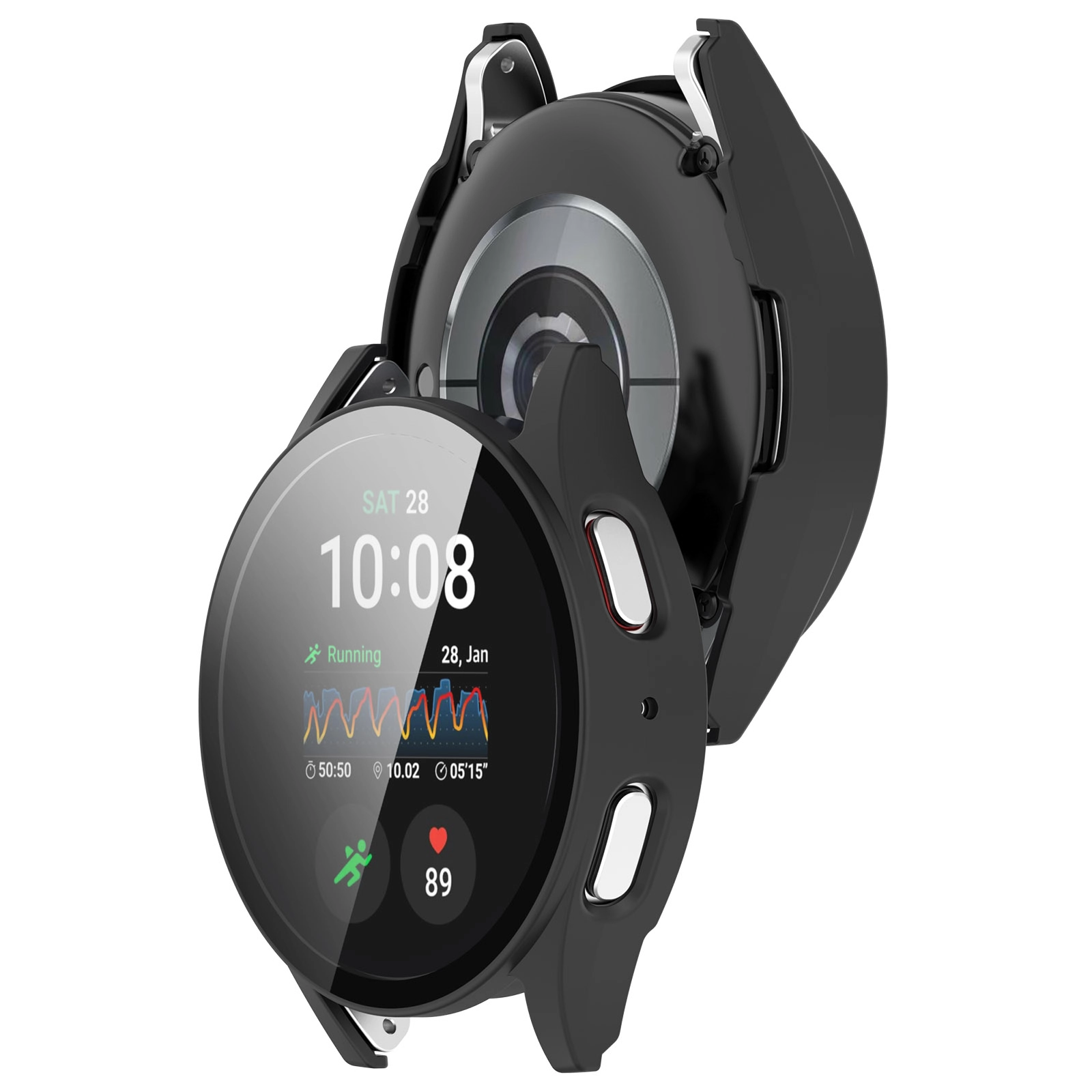 Nakładka na tarczę Bizon ze szkłem do Galaxy Watch 7 44mm Czarny matowy