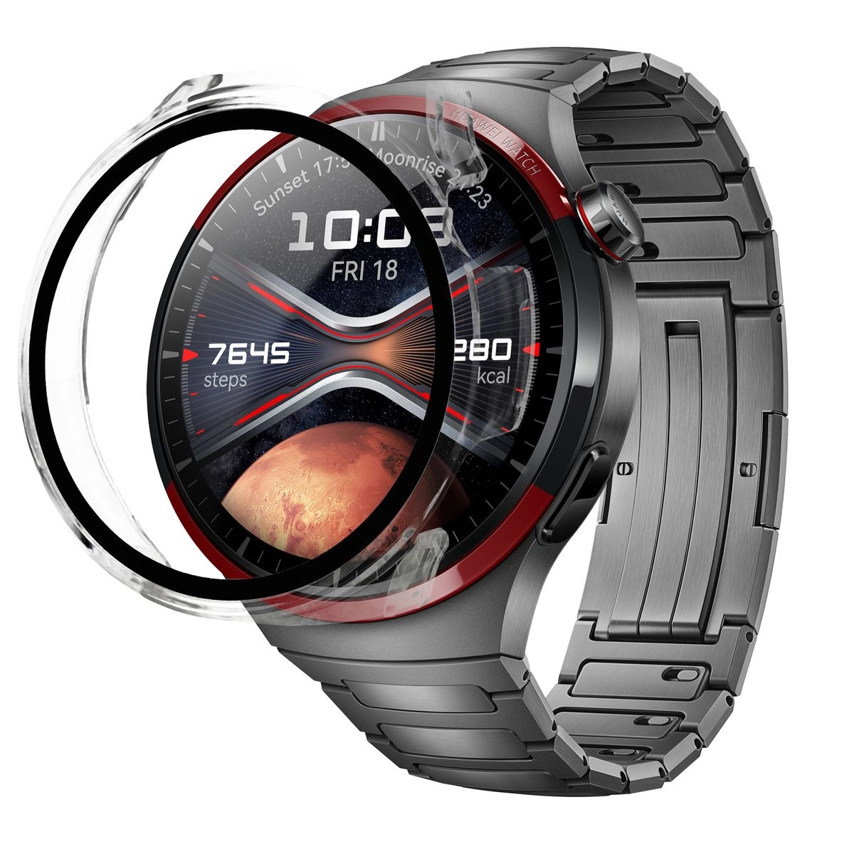 Nakładka na tarczę Bizon ze szkłem do Huawei Watch 4 Pro Space Edition Przezroczysty