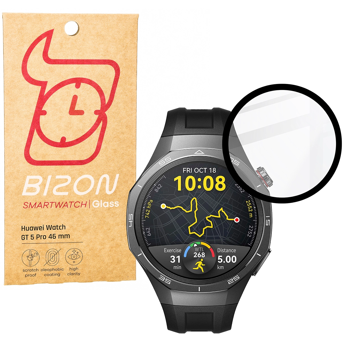 Szkło hybrydowe Bizon Edge Hybrid do Huawei Watch GT 5 Pro 46mm