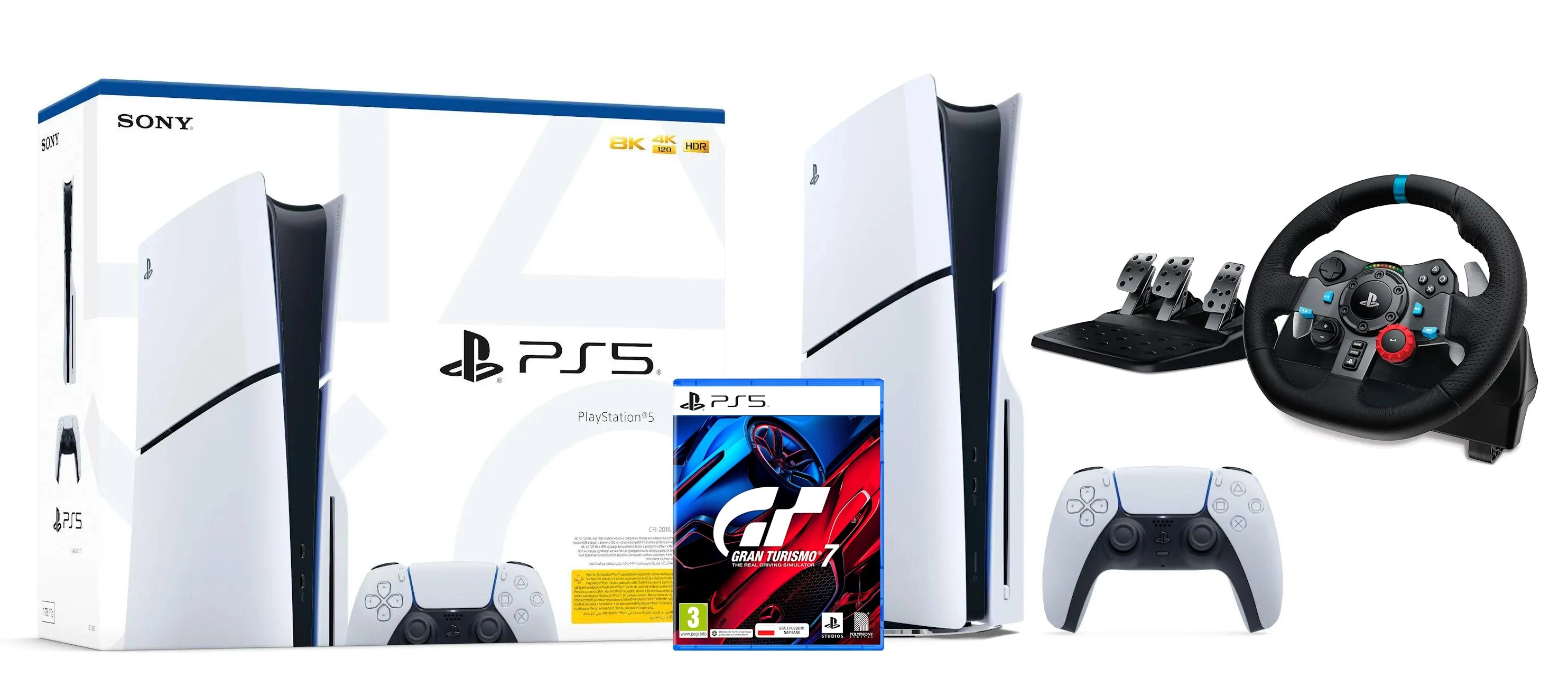 Konsola Sony PlayStation 5 Slim D Chassis (PS5) 1TB z napędem + Kierownica Logitech G29 Racing Wheel + Gran Turismo 7