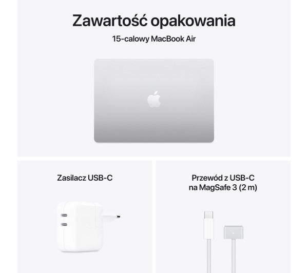 Apple MacBook Air 2025 15,3" M4 16GB RAM 512GB Dysk macOS Srebrny Funkcje AI - Kup na Raty - RRSO 0%
