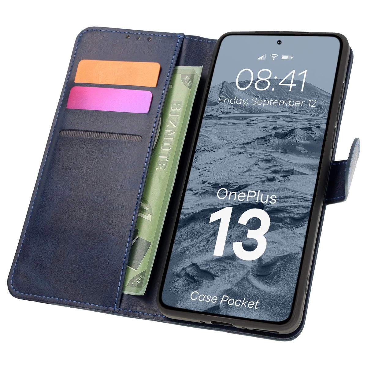 Etui Bizon z klapką Pocket do OnePlus 13 Granatowy
