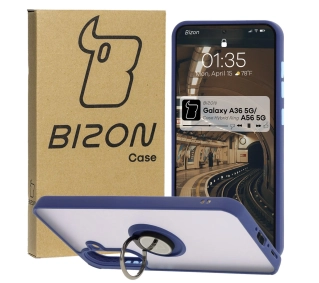 Bizon z uchwytem na palec Hybrid Ring do Galaxy A36 5G / A56 5G Przydymione z granatową ramką