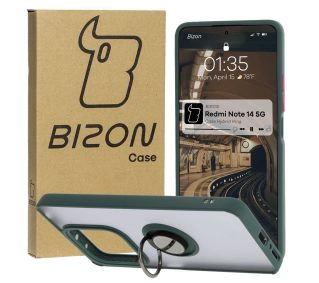 Bizon z uchwytem na palec Hybrid Ring do Xiaomi Redmi Note 14 5G Przydymione z ciemnozieloną ramką