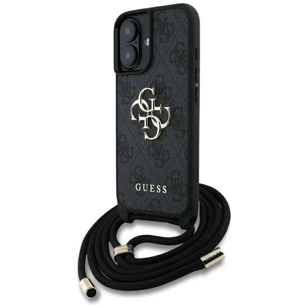Etui Guess 4G Big Logo Cord Stap Crossbody do iPhone 16 Plus Czarny