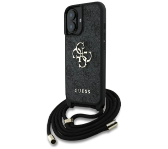 Etui Guess 4G Big Logo Cord Stap Crossbody do iPhone 16 Plus Czarny