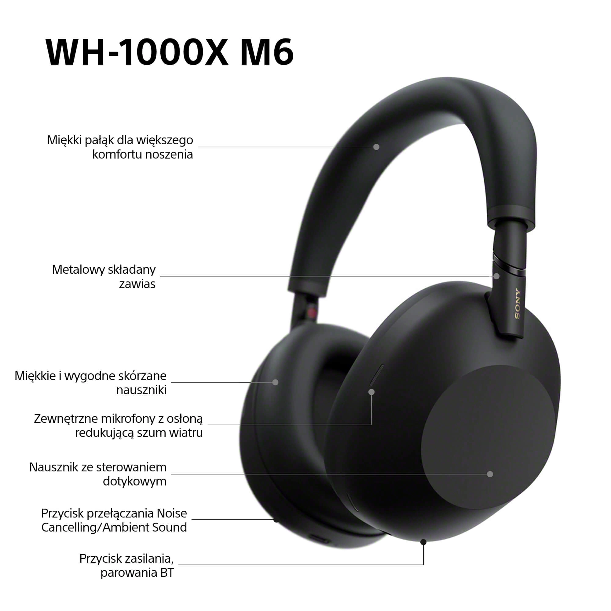 Słuchawki bezprzewodowe Sony WH-1000XM6 ANC Nauszne Bluetooth 5.3 Czarny