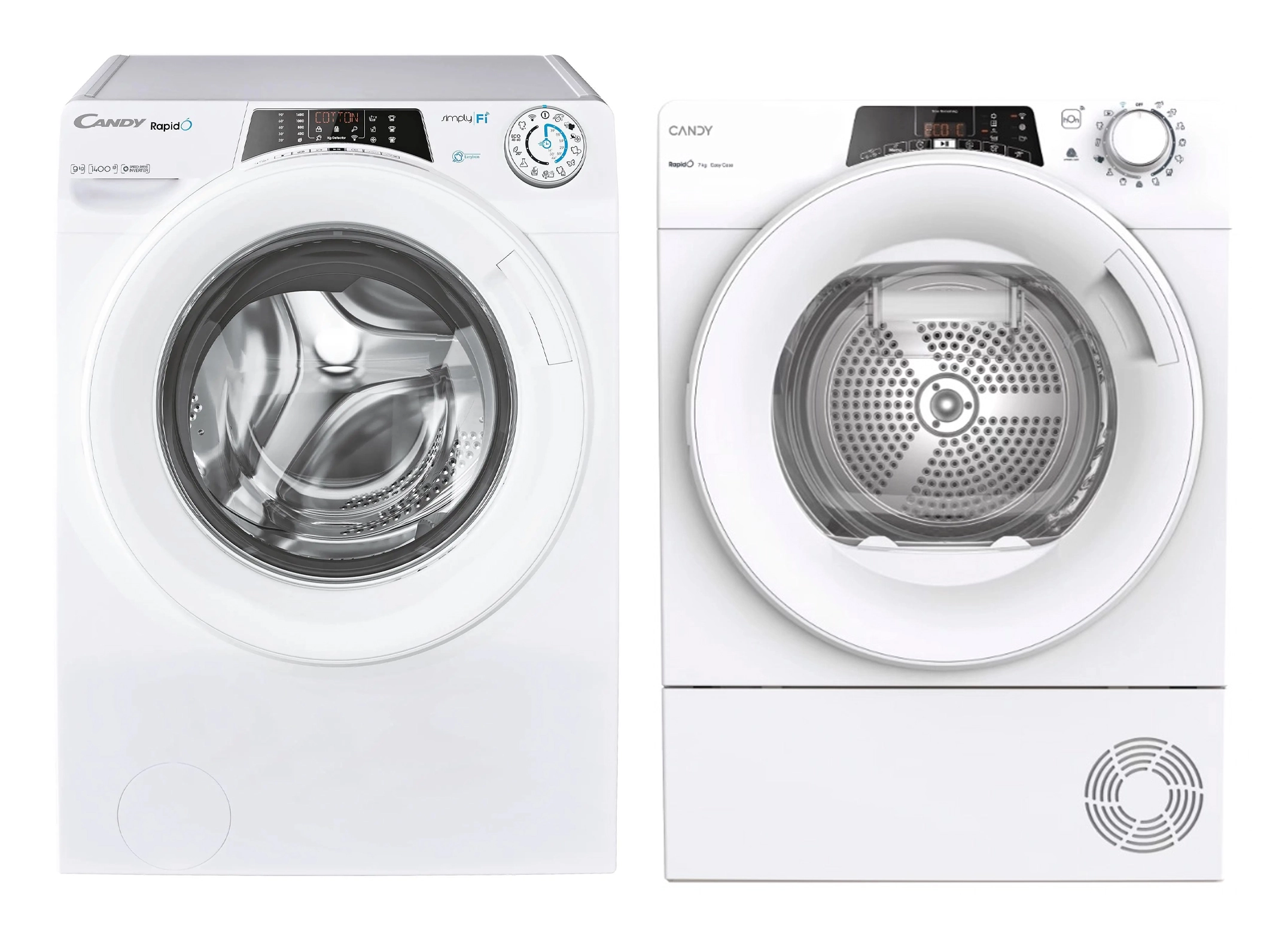Zestaw Candy pralka RapidO RO 1496DWMT/1-S + suszarka RapidO RO4 H7A2TEX-S Slim 46,5cm 7kg