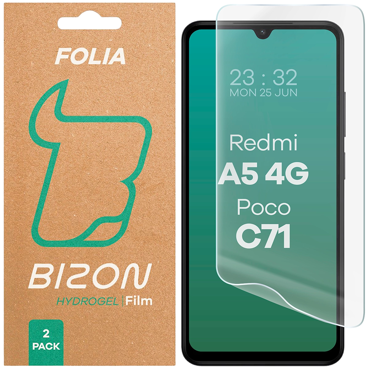 Folia hydrożelowa Bizon na ekran Hydrogel Front do Redmi A5 4G/Poco C71 2 sztuki