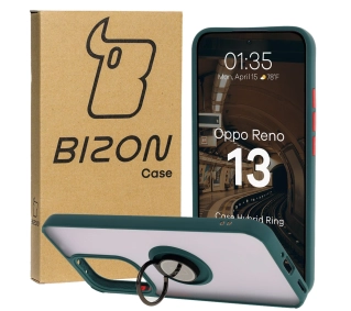 Bizon z uchwytem na palec Hybrid Ring do Oppo Reno13 przydymione z Ciemnozieloną ramką
