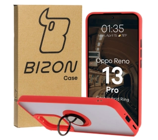 Bizon z uchwytem na palec Hybrid Ring do Oppo Reno13 Pro przydymione z Czerwoną ramką