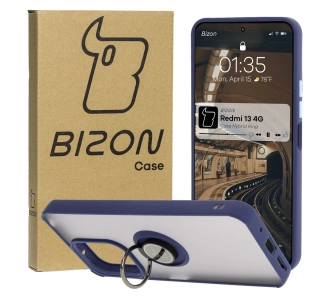 Etui Bizon z uchwytem na palec Hybrid Ring do Xiaomi Redmi 13 4G przydymione z Granatową ramką