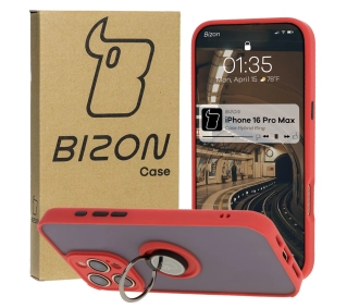 Bizon z uchwytem na palec Hybrid Ring do iPhone 16 Pro Max przydymione z Czerwoną ramką