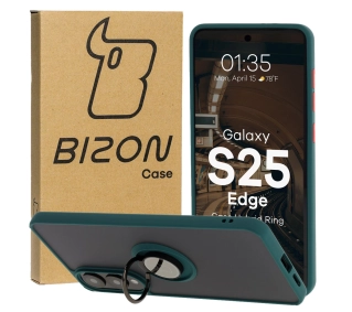 Bizon z uchwytem na palec Hybrid Ring do Galaxy S25 Edge przydymione z Ciemnozieloną ramką
