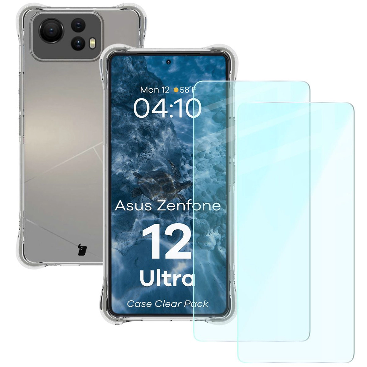 Zestaw ochronny Bizon elastyczne etui Salpa + 2x szkło hartowane Clear Pack do Asus Zenfone 12 Ultra