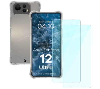 Zestaw ochronny Bizon elastyczne etui Salpa + 2x szkło hartowane Clear Pack do Asus Zenfone 12 Ultra
