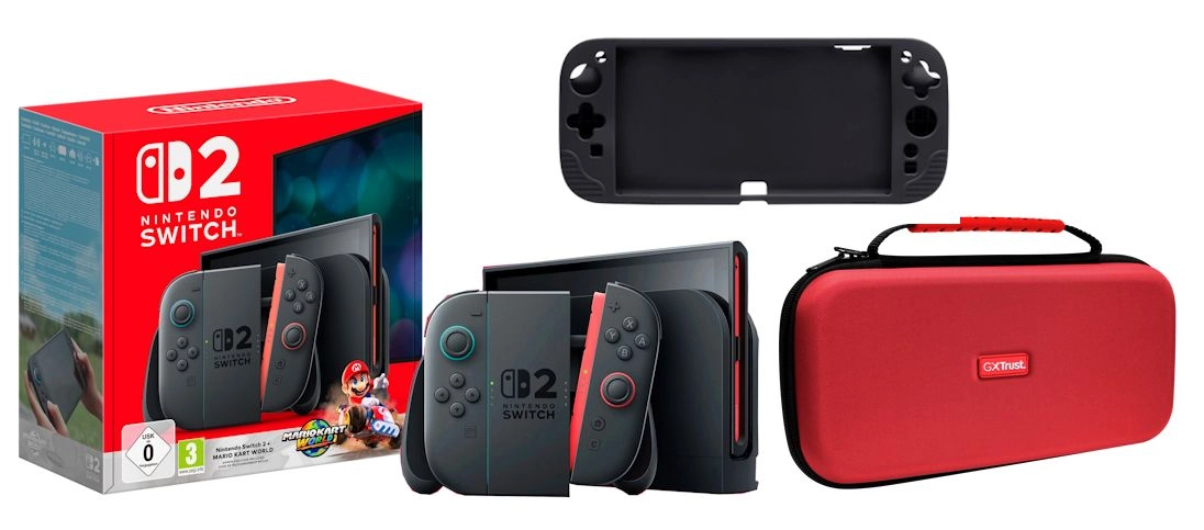 Konsola Nintendo Switch 2 Joy-Con Czarny + Mario Kart World + Etui Trust GXT 1253 Silicone Grip + Etui Trust GXT 1251RB Hardcase