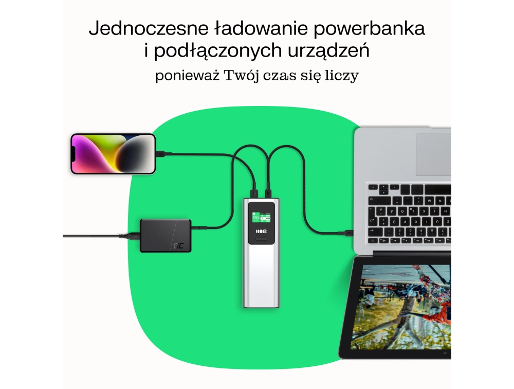 Фото Зовнішній акумулятор (павербанк) Green Cell PowerPlay Ultra 140W (PBGC25UD)